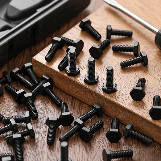 Zonon 50 Pcs 1/4-20 x 3/4" Hex Head Screw Bolt 18-8 (304) Stainless Steel Hexagon Bolts, Fully Threaded, Plain Finish, External Hex Drive (Black)