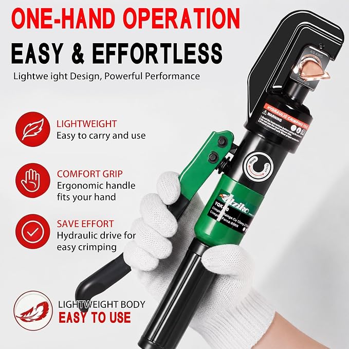 10-Ton Hydraulic Crimping Tool Kit with Cable Stripper, 12 AWG–4/0 AWG Heavy Duty Cable Crimper & Radial Wire Stripping Tool, Precision Hex Dies for Battery Cables, Electrical Lugs & Wire Rope