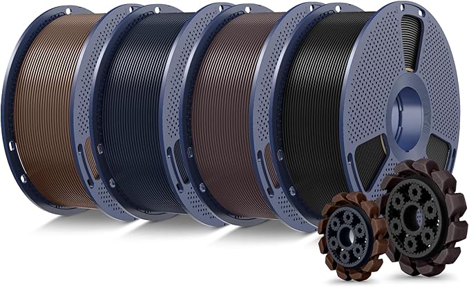 SUNLU PLA+2.0 3D Printer Filament Bundle, 4KG Upgrade PLA+ Filament 1.75mm, Dimensional Accuracy +/-0.02mm, 1KG per Spool, 4 Packs, 4KG Total, Black+Roasted Chestnut+Midnight+Coffee Brown