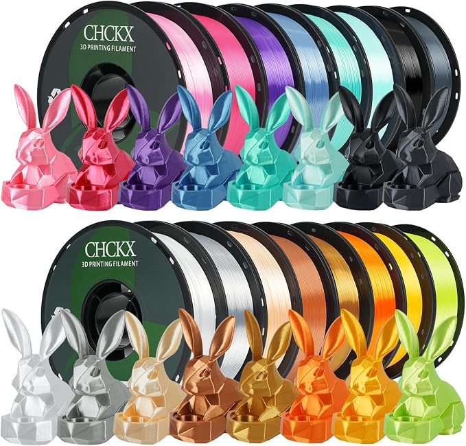 16 Roll Silk Monochrome PLA 3D Printer Filament Bundle, 1.75mm, 16-Color Set, 1KG Spool(2.2lbs), Dimensional Accuracy +/- 0.02mm