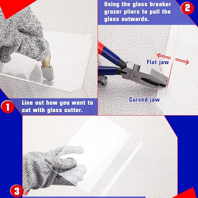 GOLD DEER Glass Mosaic Cutter Kits Heavy Duty Mosaic Wheeled Glass Nippers Wheeled Glass Tile Nipper Running Plier Breaking Grozer Plier Mosaic Tile Cutter Mosaic Tools for Craft Glass Cutting