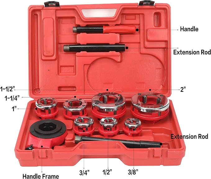 HFS(R Ratchet Pipe Threader Kit Ratcheting Pipe Threading Tool Set (7 dies 3/8", 1/2", 3/4",1", 1-1/4", 1-1/2", and 2")