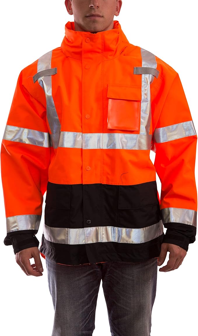 Tingley Standard Icon High Visibility Jacket With Attached Hood, Fluorescent Orange-red/Black, Large