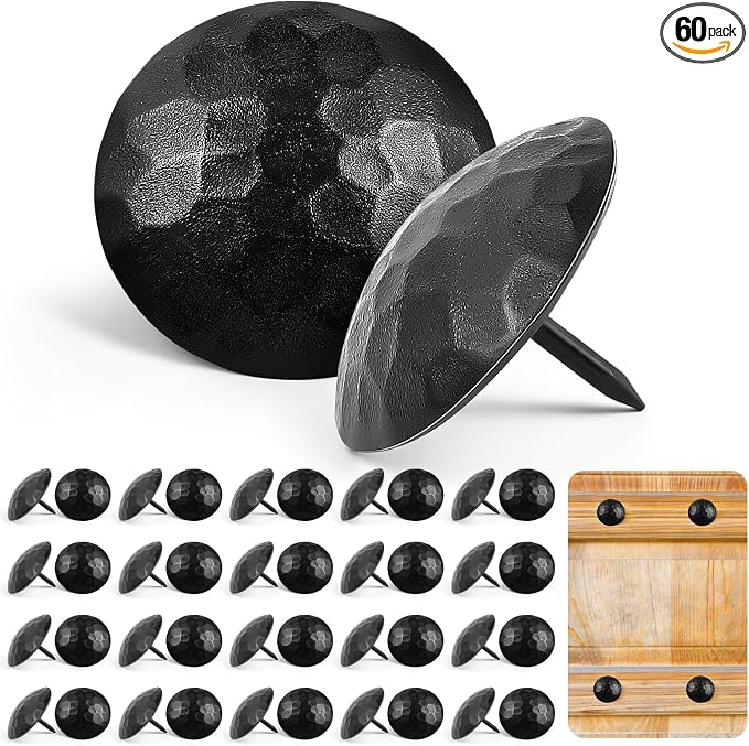 60 Pcs 1 Inch Large Iron Clavos Decorative Nails Iron Antique Clavos Fasteners Ornamental Rustic Accent for Wood Doors, Shutters, Faux Wood Beams, Gates and Furniture (Black)