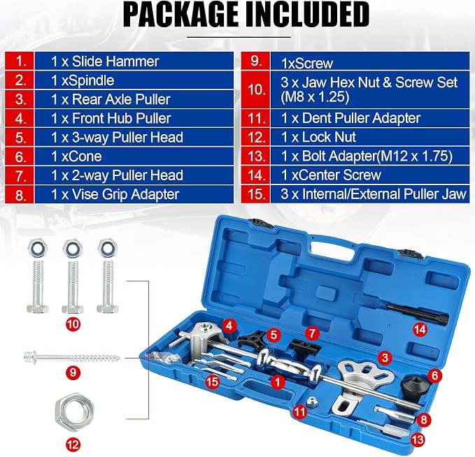 NYXOVA 19PCS Slide Hammer Puller Set, 9-Way Axle Bearing Puller Remover Kit, Rear Wheel Axle Bearing Remover & Dent Hub Gear Puller Tool