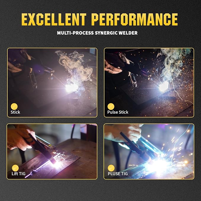 195Amp Stick Welder，ARC/Pulse Stick/Lift TIG/Pulse TIG 4-in-1 Multiprocess Welder，110/220V Dual Voltage，Synergic Control IGBT Inverter with Portable Welding Machine(SILVER)