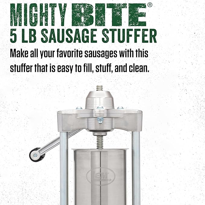 LEM Products MightyBite Vertical Stainless Steel 5 Pound Capacity Sausage Stuffer with Plastic Stuffing Tubes and 20 Pound Manual Meat Mixer Set