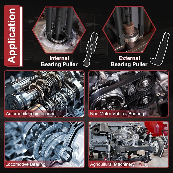 33-in-1 Bearing Puller Kit, Upgraded Heavy-Duty Wheel Bearing Removal Tool & Blind Hole Puller Set with Non-Slip Handle for Automotive, Industrial, Farm Use, Includes Portable Case (33in1-puller)