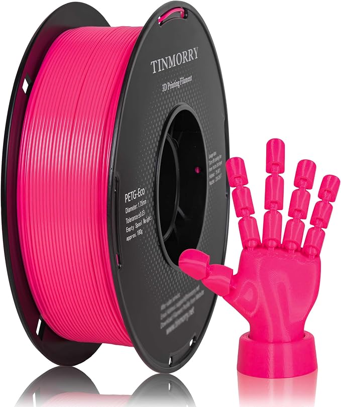 TINMORRY PETG Filament 1.75, Rapid PETG-Eco 3D Printer Filament, Compatible with Most FDM 3D Printers, 1 KG 1 Spool, Fluorescent Rose Red