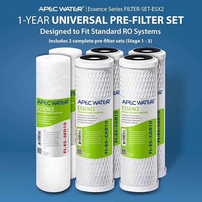 APEC Water Systems FILTER-SET-ESX2 2 Sets of High Capacity Replacement Pre-Filter Sets For Essence Series Reverse Osmosis Water Filter System Stage 1-3