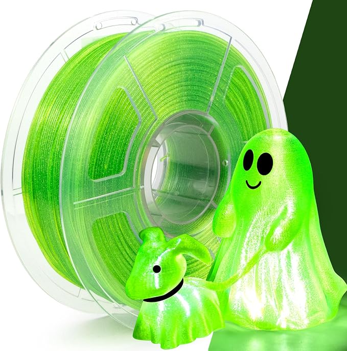 IEMAI Glitter Clear PETG Filament 1.75mm Fluorescent Green 1KG, Sparkly Transparent Finish 3D Printer Filament Easy to Print for Lampshades, Home Decor & DIY Models
