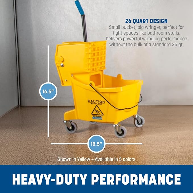 SPARTA Commercial Mop Bucket With Side Press Wringer, Floor Cleaning Essentials for Commercial and Home Use 26 Quart Capacity, 1 Count, Blue