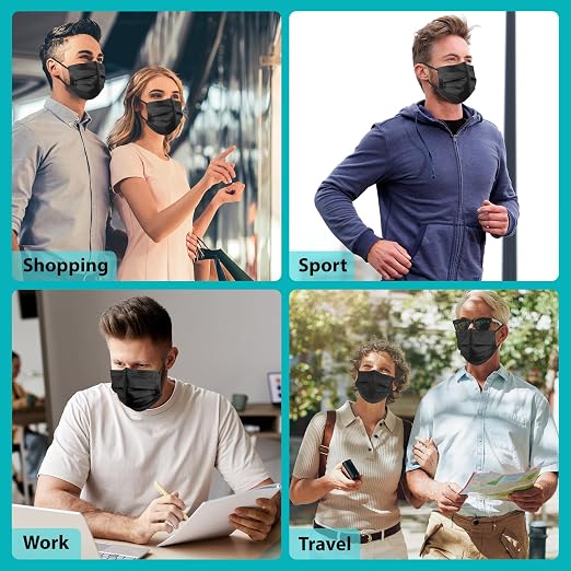 ZTANPS 100 PCS Disposable Face Masks, Black Disposable Masks, 3 Ply Protection Face Masks