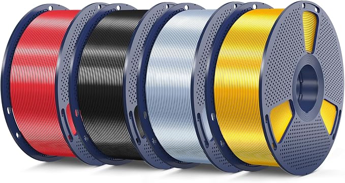 SUNLU Silk PLA Plus Filament 4kg Bundle,Shiny Silk Surface PLA+ 3D Printer Filament 1.75mm ±0.02mm,Glossy 3D Printing Filament,Good Vacuum Packaging,1kg Spool,4 Packs.(Gold+Sliver+Black+Red)