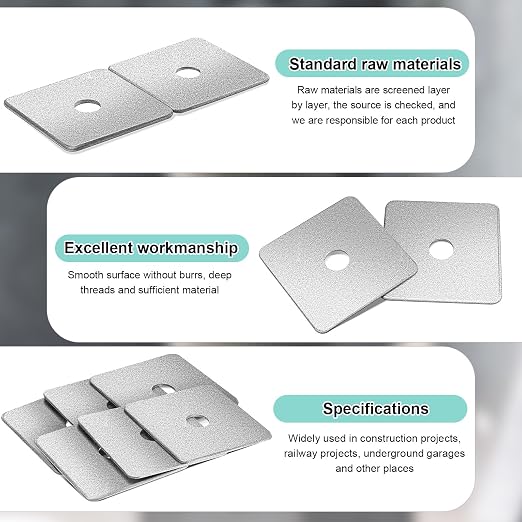 20 Pcs Galvanized Square Washers Plate 5/8" ID, 3x3 Od 1/8" Thickness Heavy Duty Steel Gasket Flat Washers Nut Anti-loosening Plate Fastener for Construction and Industrial Equipment
