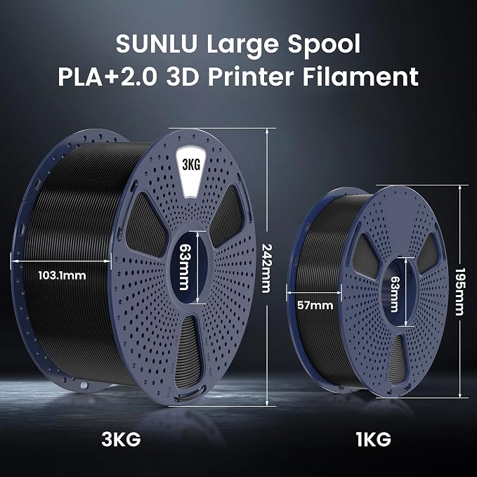 SUNLU 3KG PLA+2.0 3D Printer Filament,Large Spool PLA+ Filament 1.75mm, Tougher and Stronger, Dimensional Accuracy +/-0.02mm, 3KG(6.6lbs)/1 Spool, White