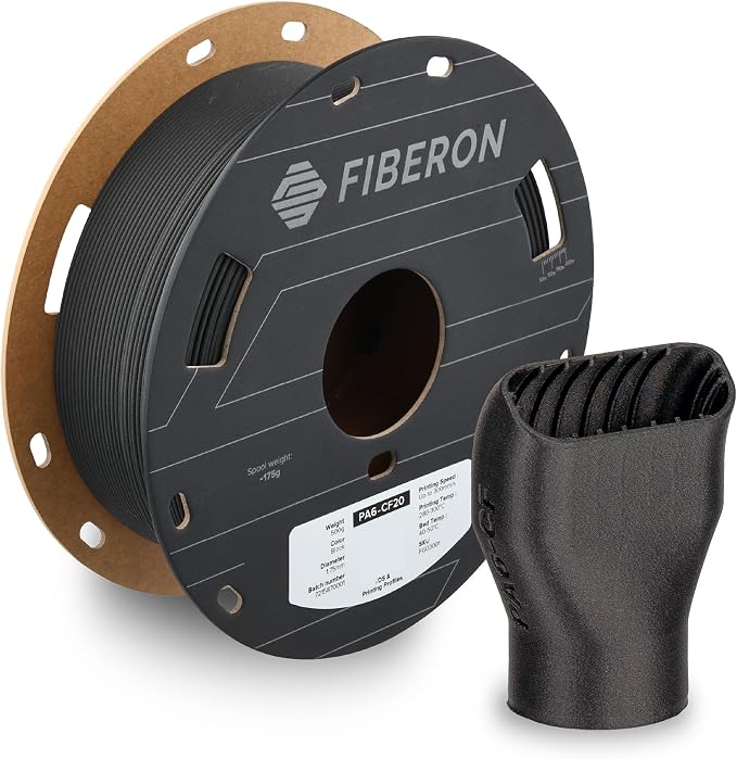 Polymaker Fiberon PA6-CF20 Carbon Fiber Nylon Filament 1.75mm Black 0.5kg, Fiberon PA6-CF20 Nylon Warp Free 1.75mm 3D Printing Filament