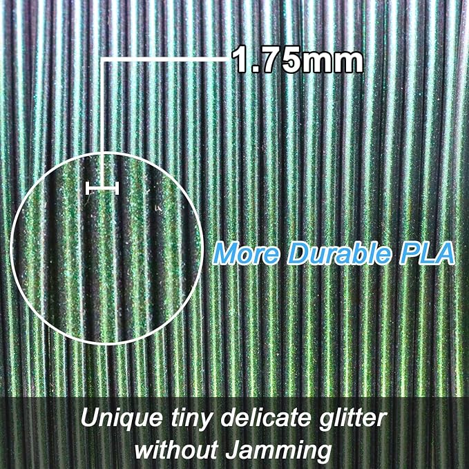 LOVOON 3D Printing PLA Filament 1.75mm Sparkle Glitter, Burnt Titanium 3D Printer Filament, Sparkle in Sunlight Filament, Subtle Glitter Under the Light, Galaxy Green, 1KG(2.2lbs)/Spool