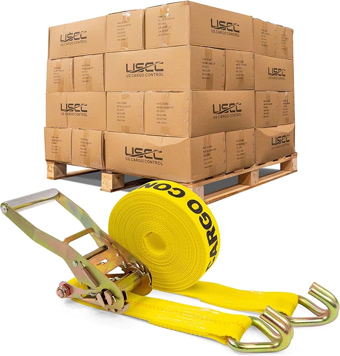 US Cargo Control Heavy Duty Ratchet Straps 2 Inch x 30 Foot (320-Pack), 10,000 LBS Break Strength, 2 Inch Ratchet Straps with J Hooks, Heavy Duty Tie Downs for Flatbed Trailers
