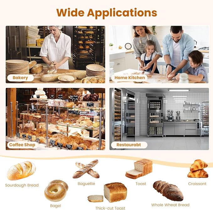 Heavy-Duty Bread Slicer Hand Crank with Foldable 14.6" Beech Base | Industrial 45# Steel & 601 Blade Cuts Tall Sourdough & Long Baguette | Metal Guide & Adjustable Thickness,Scale Line and Suction Cup