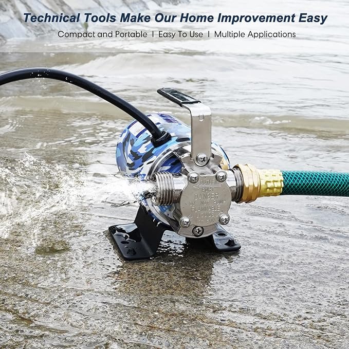 TecHome 115V 1/10HP 330GPH Utility Rain Barrel Waterbed Pump, With Water Hose Kit, Camouflage Color.