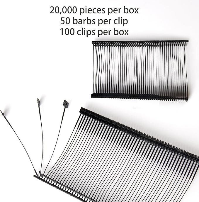 Perco 20,000 Pieces 50mm [2 Inches] Regular Black Plastic Tag Barbs T Mould Attachments - Fits Well with Standard Tagging Gun Suitable for Clothing Price Tags and Labels that Works Great