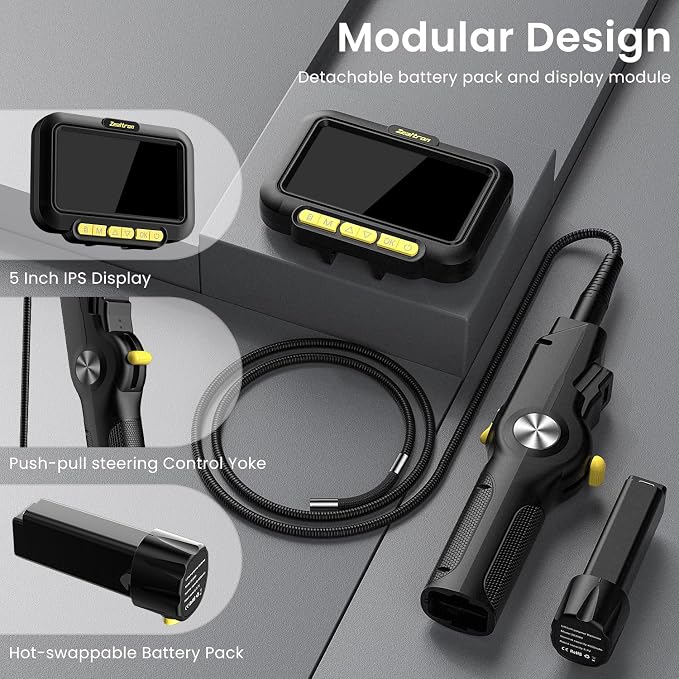 Two-Way Articulating Borescope with Light, 6.2mm Probe Industrial Endoscope Camera with 1.5m Self-Resetting Tube, 5" IPS Screen Inspection Camera with Light for Engine/Pipe