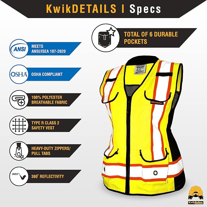 KwikSafety - Charlotte, NC - GODMOTHER (LOOSE FIT) Class 2 & Class 3 Safety Vest for Women [TABLET POCKET] ANSI OSHA