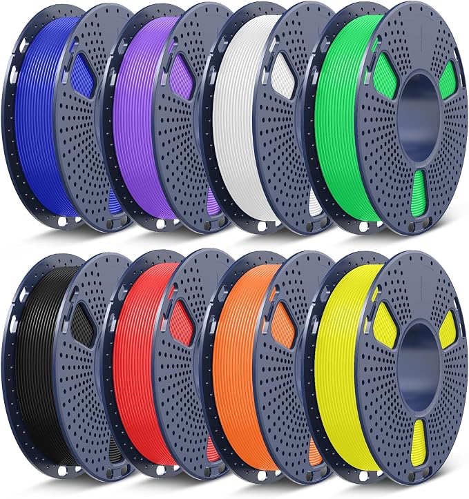 SUNLU 3D Printer Filament Bundle Multicolor PETG Filament 1.75mm,Individually Vacuum-Sealed,2kg in Total,0.25kg per Spool,8 Pack,Black+White+Red+Klein Blue+Green+Yellow+Sunny Orange+Lavender Purple