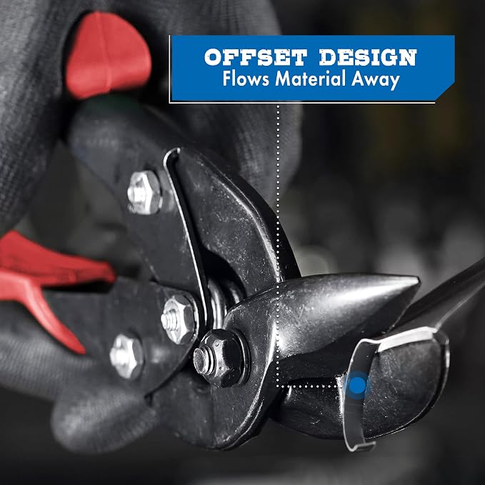 MIDWEST Blackout Series Aviation Snip - Left Cut Offset Tinner Shears, Made in the USA - MWT-6510LO