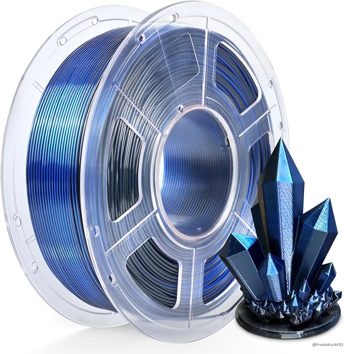 TECBEARS Silk PLA Filament Dual Color, Shiny 3D Printer Filament 1.75mm, Dimensional Accuracy +/- 0.02mm, 1kg Spool(2.2lbs) Fits for Most FDM 3D Printers(Black Blue)