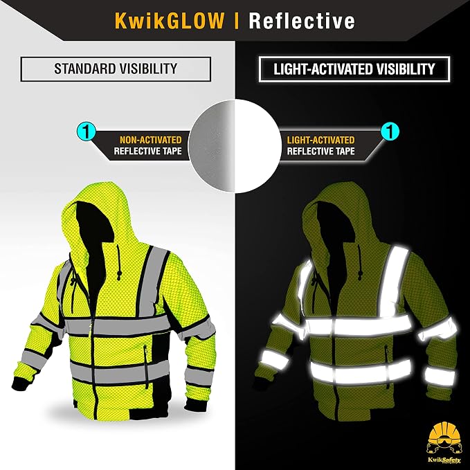 KwikSafety - Charlotte, NC - Men's Fleece Safety Hoodie | PPE Hi Vis Lightweight Reflective Jacket