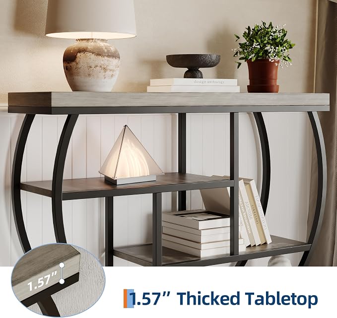 Garvee Entryway Table with Storage, Industrial 4-Tier Narrow Console Table Behind Couch with Half-Circle Base & Storage Shelves for Living Room, Hallway, Foyer