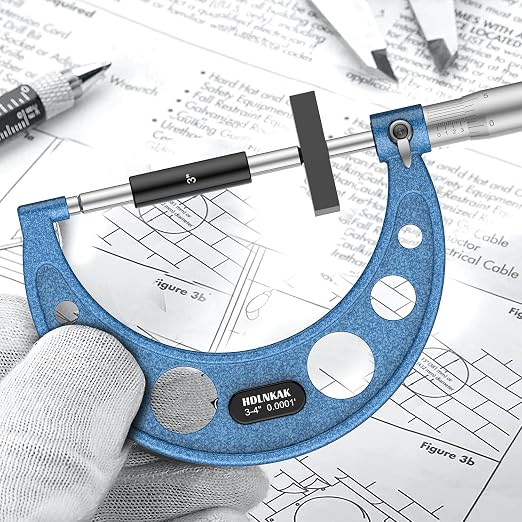HDLNKAK Outside Micrometer Set, 3-4" Machinist Micrometer, 1 Pcs Machinist Tool Set, 0.0001" Graduation Micrometer Set, Alloy Precision Micrometer, Micrometer Standard Set with Case