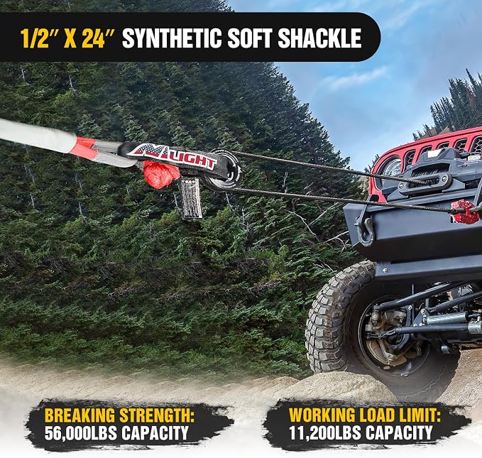 Nilight 2PCS Synthetic Soft Shackles 1/2" x 24" 56,000 LBS Breaking Strength with Extra Sleeves Heavy Duty Recovery Rope for Sailing SUV Off-Road Towing ATV UTV Trucks 4x4 (Red)