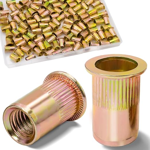 1/4 Rivet Nut, 115Pcs Carbon Steel Zinc Rivet Nuts 1/4-20, 1 4 20 Threaded Insert Rivnut, Flat Head 1 4 x 20 UNC Rivets Nutsert, 1 4 RIV Nuts
