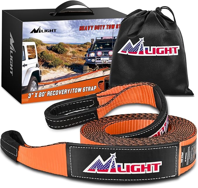 Nilight 3" x 20' Recovery Tow Strap Lab Tested 31,500lbs Break Strength Heavy Duty Off Road Straps with Triple Reinforced Loop Emergency Towing Rope of Mind for SUV, UTV, ATV, Truck, 2 Years Warranty