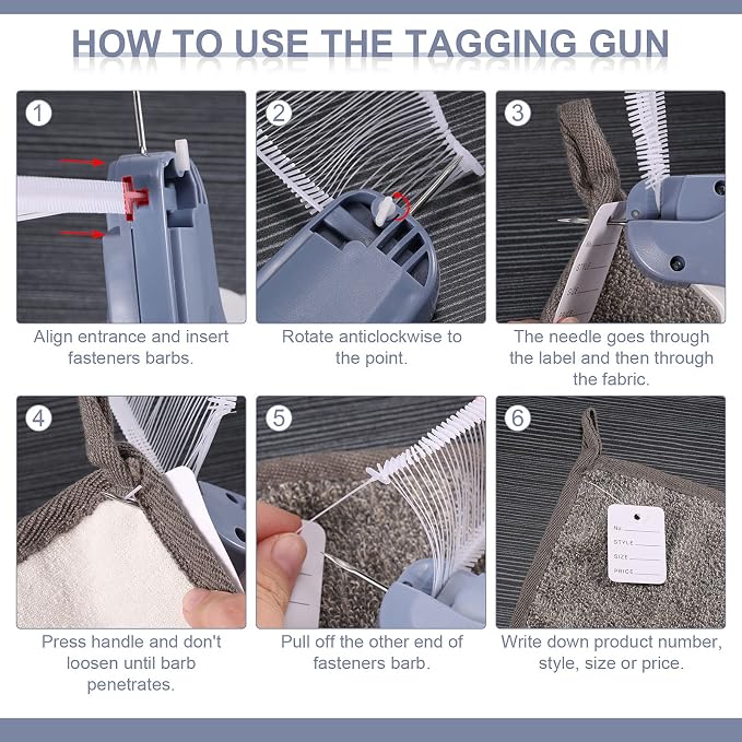 6006 Pcs Clothes Garment Tag, Tagging Gun for Clothing with 6 Needles Attacher Garment Tag Price Tags 2 Inch Standard Plastic Fasteners Barbs Clothing Paper Size Name Style Steel(Gray)