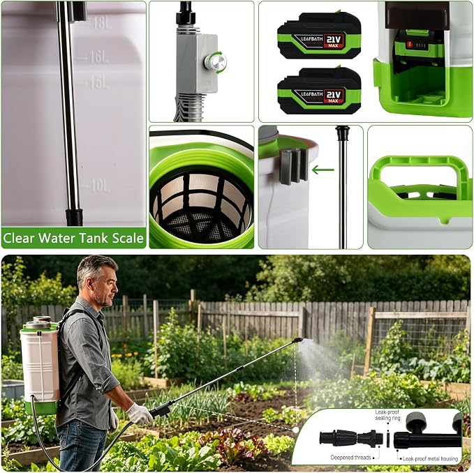 4.76 Gallon Battery Powered Backpack Sprayer | 0-120 PSI Electric, 21V Dual Batteries, 8 Nozzles & 2 Spray Wands, Auto Stirring, Goggles & Gloves Included