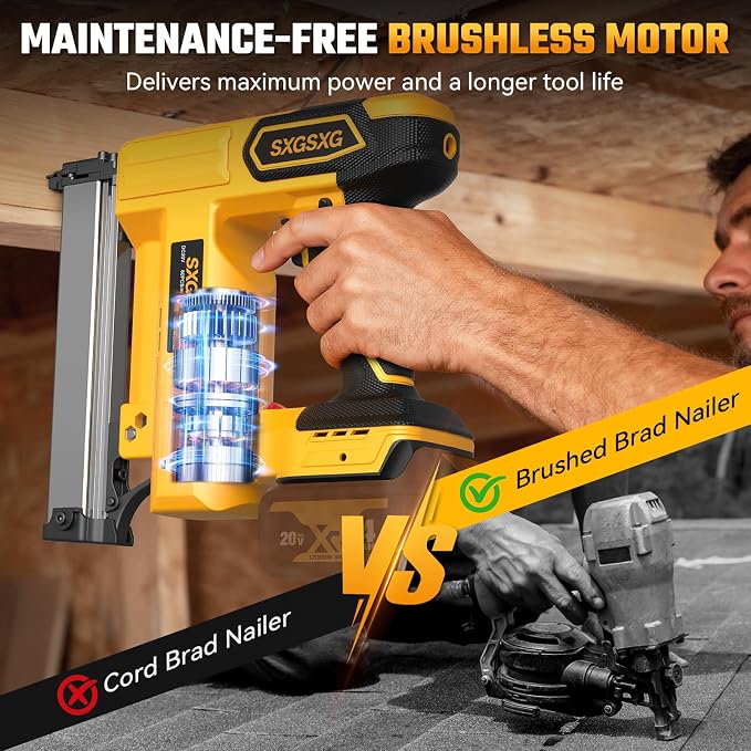 Brad Nailer for Dewalt 20V Battery,2 in 1 Nail Gun & Staple Gun with 1000 Nails &1000 Staples,18 Gauge Nail Gun for Wood Carpentry【Battery Not Included】