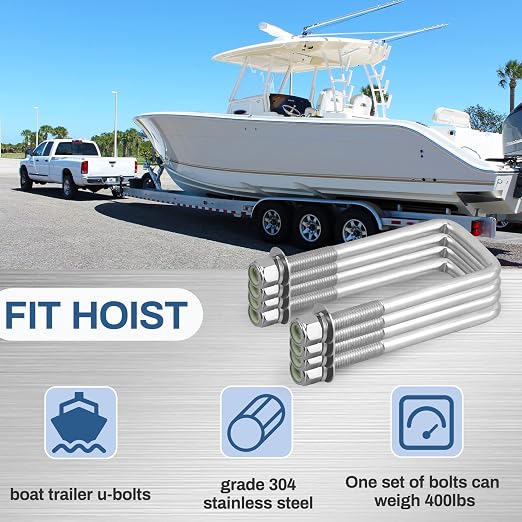4 Sets 304 Stainless Steel Square U Bolt,U Bolts 3 inch Wide,1/2" D x 3-1/16" W x 4-5/16"L U-Bolts for Boat Trailer with Nuts and Washers, for Automobiles Trailer, Ski Boat