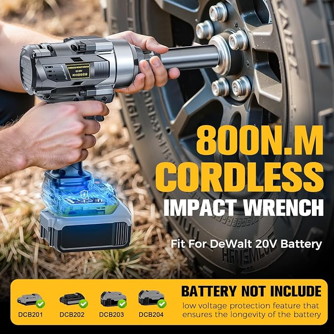 Cerycose Cordless Impact Wrench Compatible with Dewalt 20V Battery, 3/8" 600Ft-lbs (800N·m), Brushless Electric Impact Driver, 2400 RPM, LED Light – Compact, Light-Duty(No Battery)