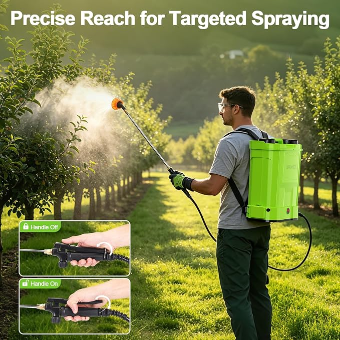 Battery Powered Backpack Sprayer 5.3 Gallon,Electric Garden Sprayer with 100 PSI Adjustable Pressure, Rechargeable 21V 2.6Ah Battery,8 Nozzles (Includes Telescopic Wand) for Lawn,Yard,Garden
