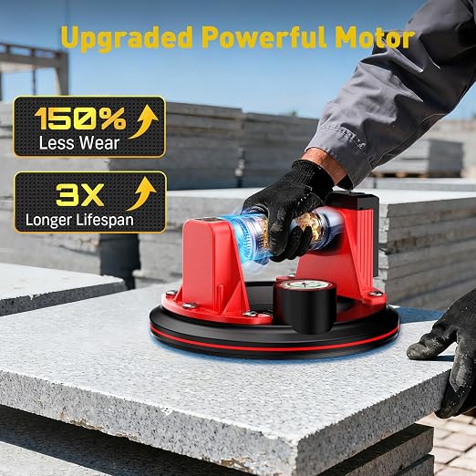 TaskStar Electric Glass Suction Cups, Tile Suction Cup Lifter with Pressure Gauge, 4X 2400mAh Battery, LCD Display & Auto Hold Up to 270KG Heavy Duty Vacuum Suction Cup Handle for Tile/Window/Granite