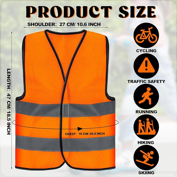 Zhanmai 20 Pcs Kids Safety Vest Bulk High Visibility Reflective Construction Vest with Strips Neon for Traffic Child Outdoor (Orange)