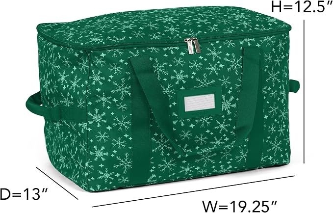 Covermates Keepsakes Treasurekeeper Storage Bag - Carrying Handles, ID Window - Holiday Storage, Green Snowflake