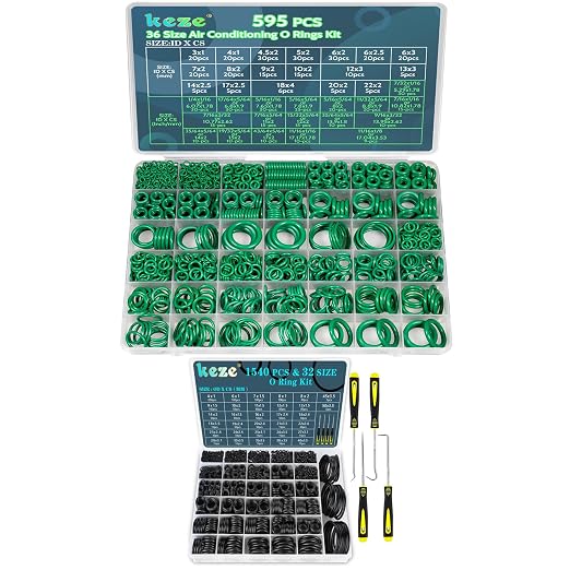 KEZE 595 Pcs 36 Size Air Conditioning O Ring Kit and 1540 Pcs 32 Size Rubber O-Ring for Compressor Automotive A/C Plumbing Repair