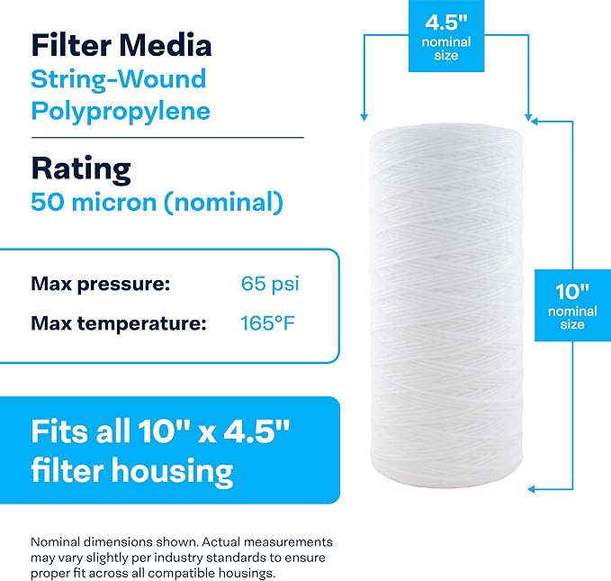 SpiroPure 10x4.5 50 Micron Water Filter SWC-45-1050 WPX50BB97P AP814 8 Pack
