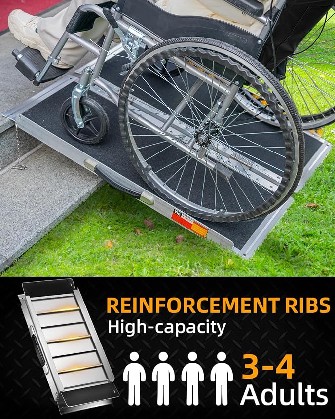 VNN Portable Wheelchair Ramp 3FT, Non-Slip Aluminum Ramps for Wheelchairs for Home, Handicap Wheelchair Ramps for Home Steps, Aluminum Loading Dock Plates, Doorways, Curbs, Stairs