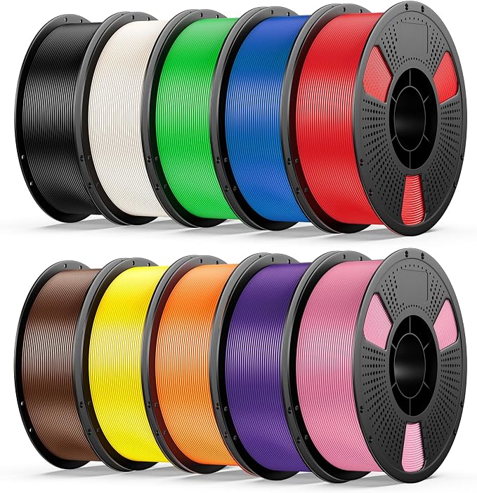 10kg PETG Filament Bundle Multicolor, PETG 3D Printer Filament 1.75mm, 1kg Spool, 10 Pack, Black+Cream White+Red+Cobalt Blue+Bamboo Green+Orange+Yellow+Iris Purple+Pink+Coffee Brown